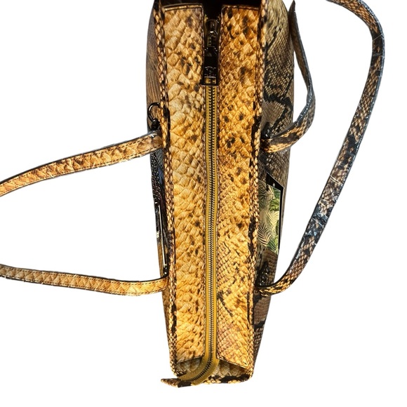 Badgley Mischka Studio Vegan Leather Python Tote Mustard Stripe Shoulder Bag NWT - Picture 7 of 13